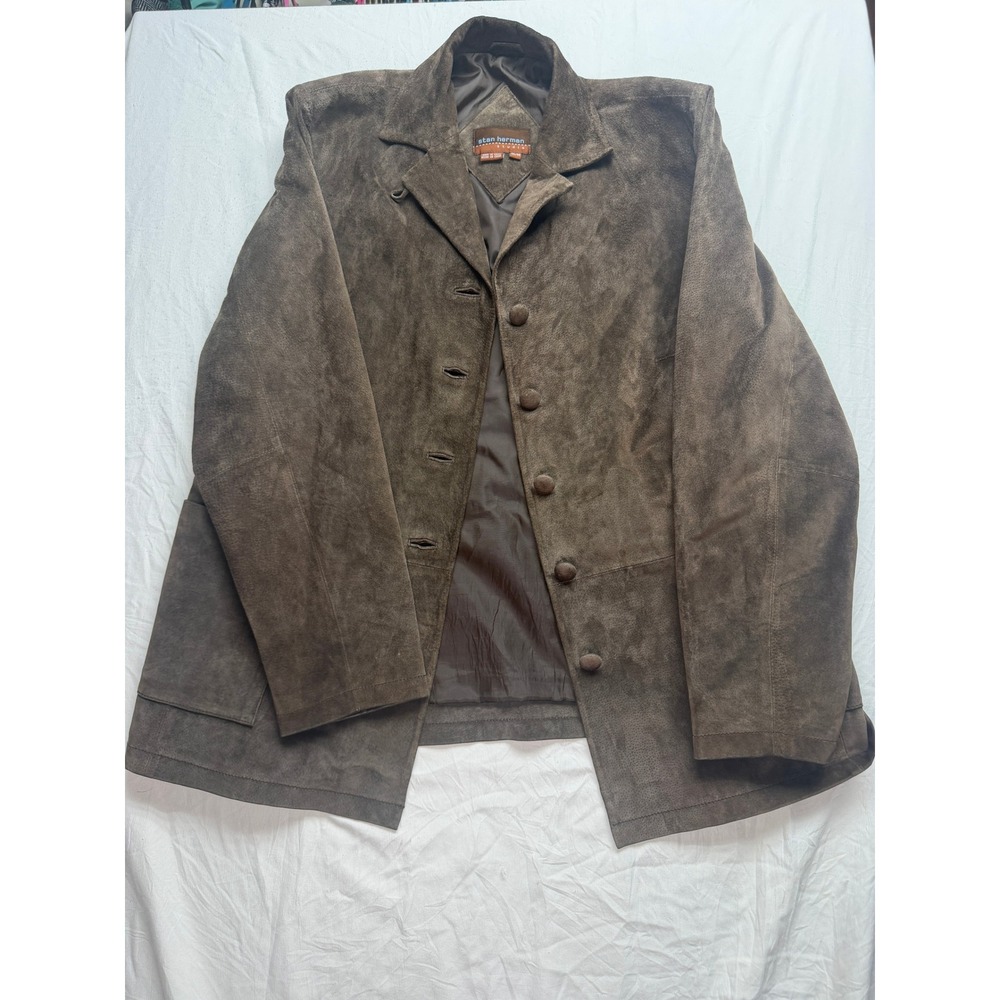 Vintage Stan Herman Studio Brown Suede Leather Jacket Button Mens M